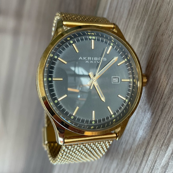 Men’s Akribos XXIV Gold Watch - Picture 1 of 4